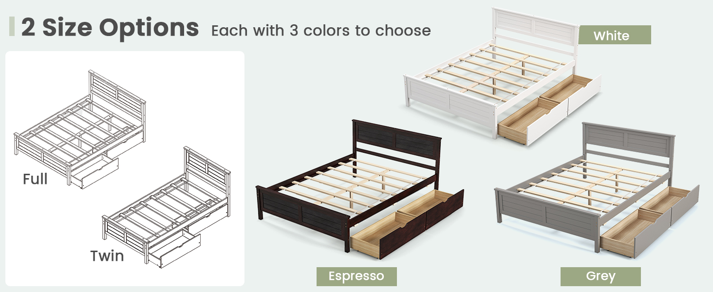 Wood Bed Frame with Storage Drawers