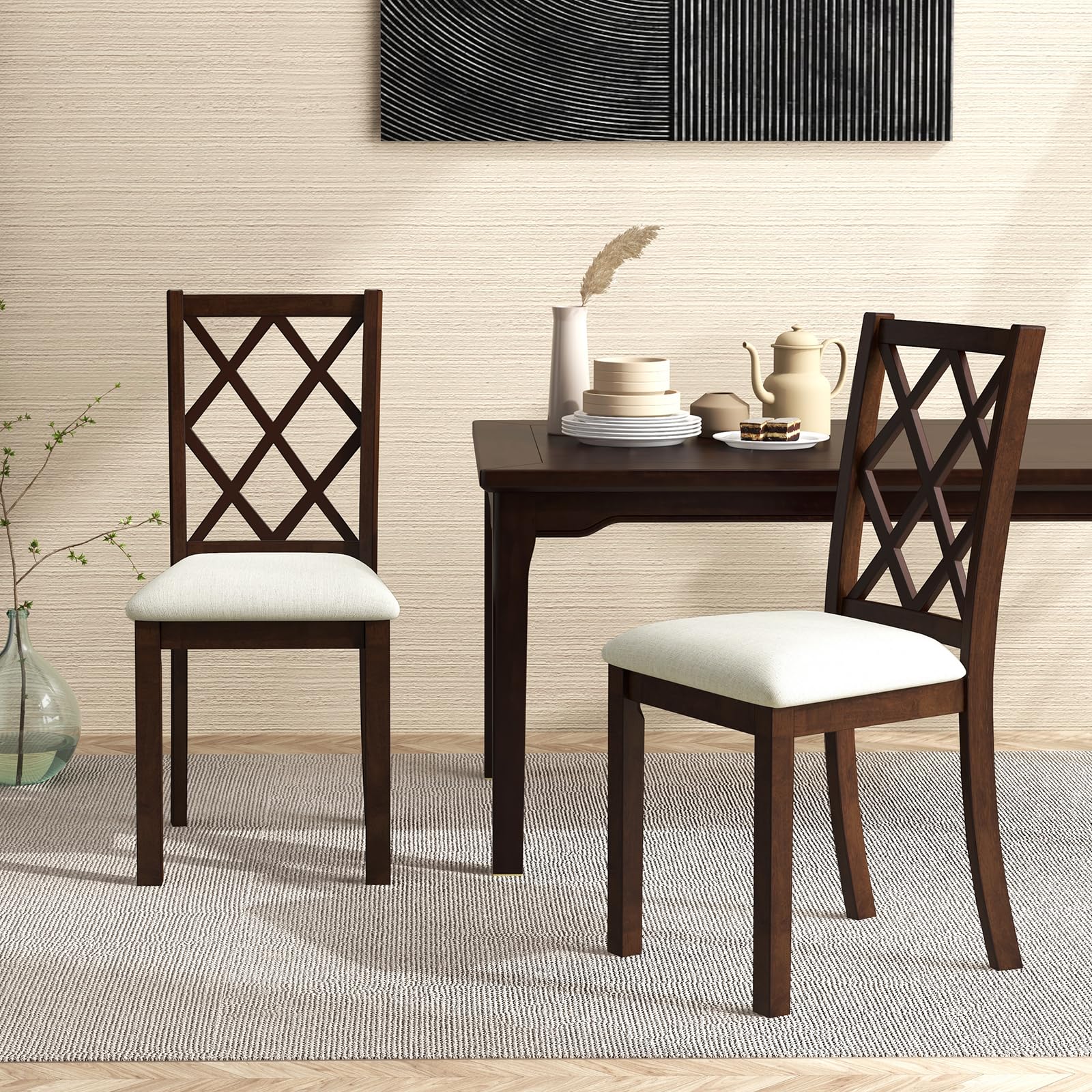 Wood Dining Chairs Set of 2/4, Farmhouse Kitchen Chair with Rubber Wood Legs