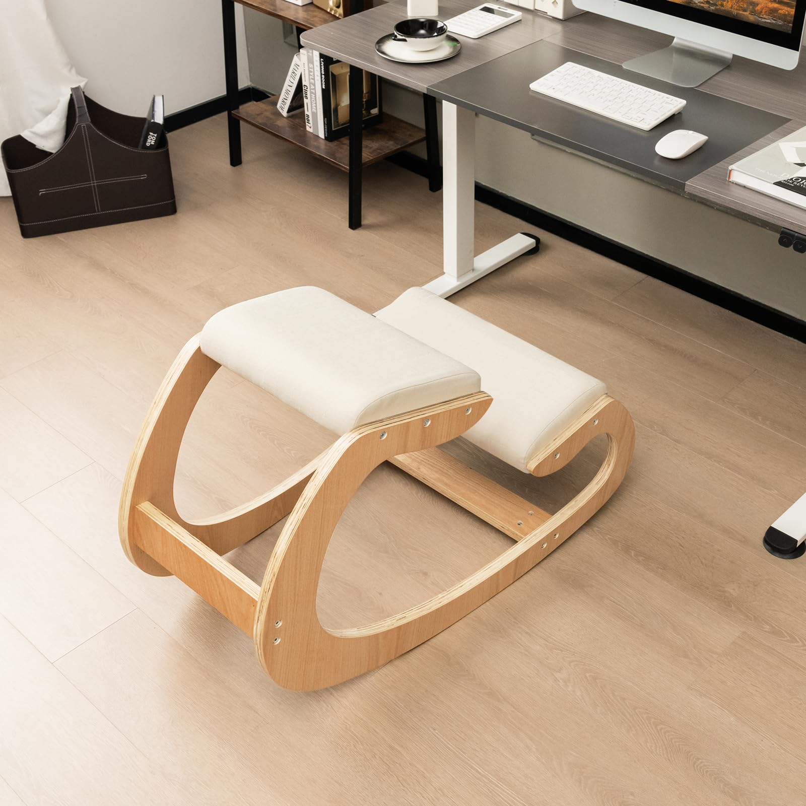 Ergonomic Kneeling Chair, Posture Chair for Desk with Cushion, Solid Wood Frame