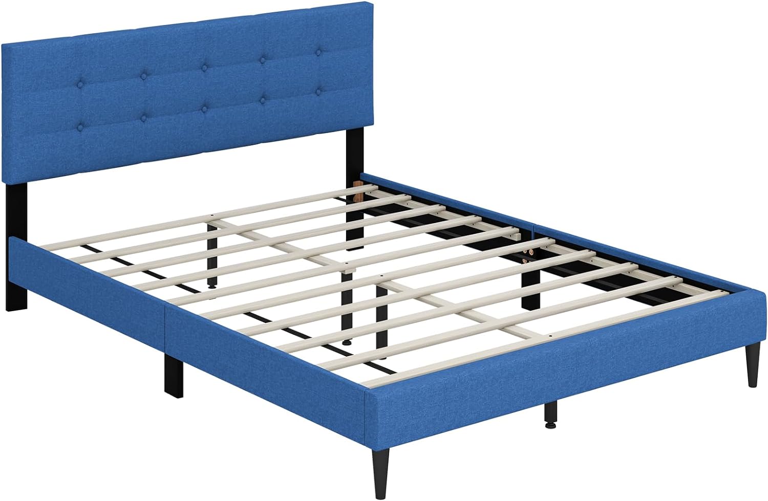 Twin/Queen Size Upholstered Platform Bed Frame with Button Tufted Linen Fabric Headboard