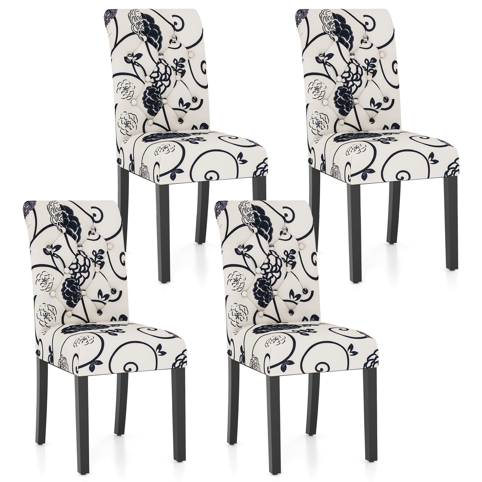 Upholstered Accent Dining Chairs Set of 2/4 with Adjustable Anti-Slip Foot Pads, High Back, Sturdy Wood Legs