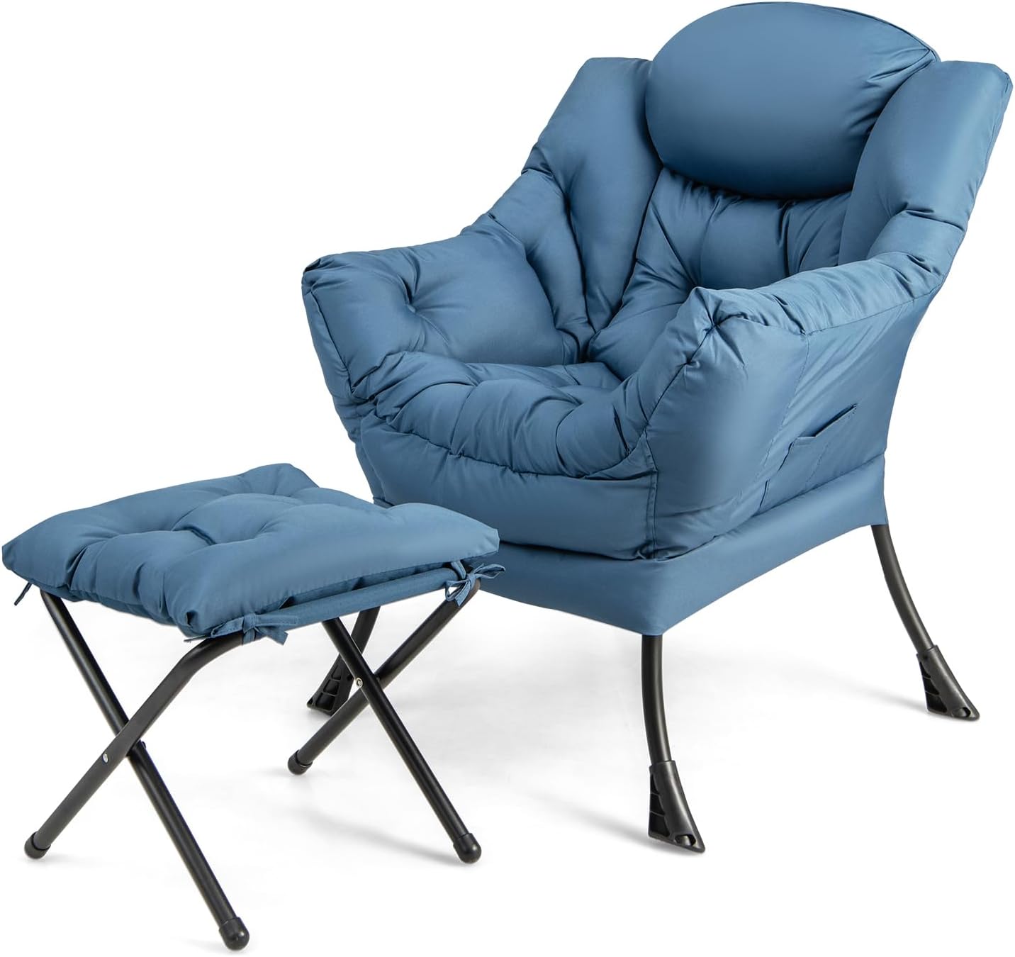 Lazy Sofa Chair with Ottoman, Upholstered Leisure Lounge Armchair with Folding Footrest, Side Storage Pocket