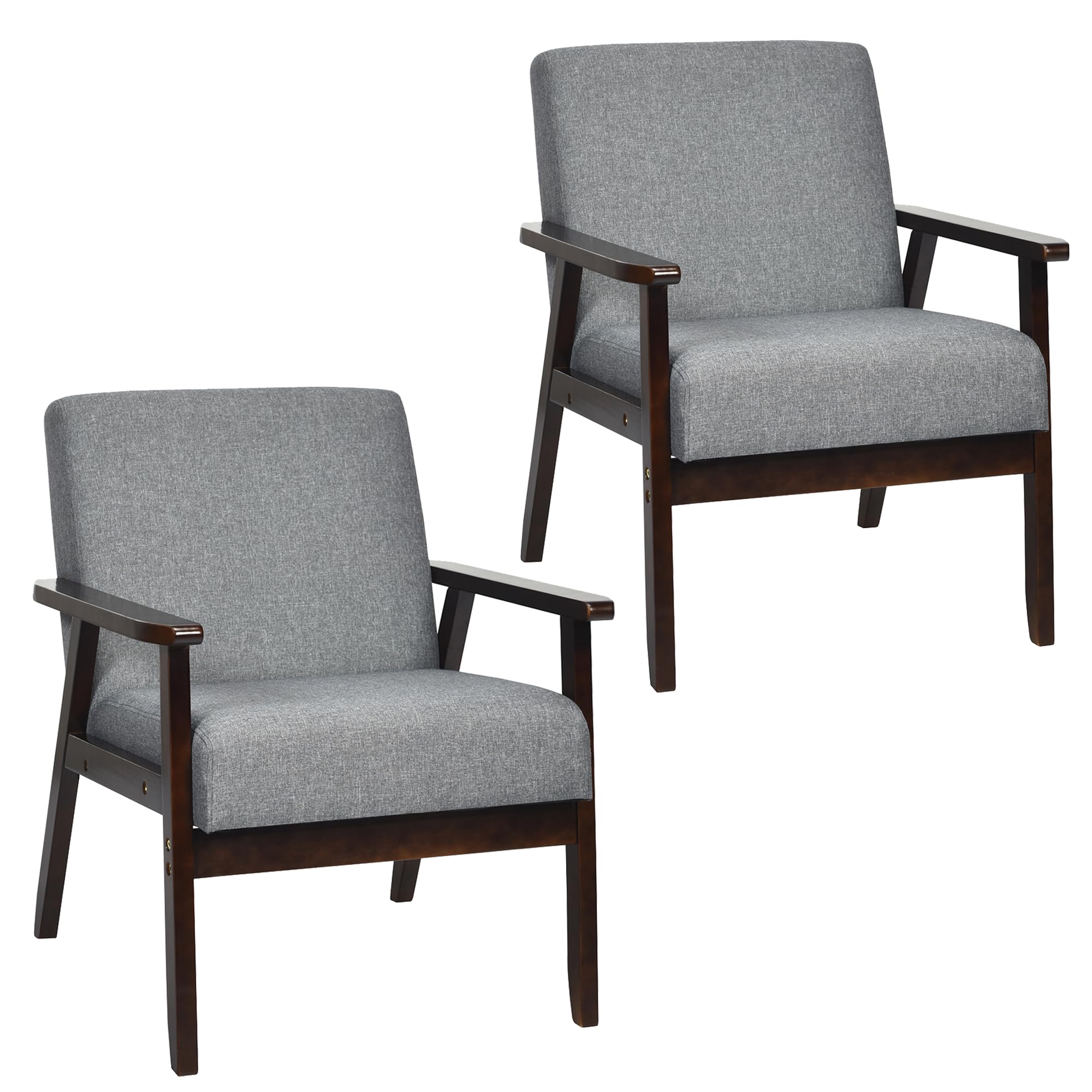Armrest Accent Chair, Upholstered Linen Fabric Lounge Chair with Rubber Wood Legs, Comfortable Backrest