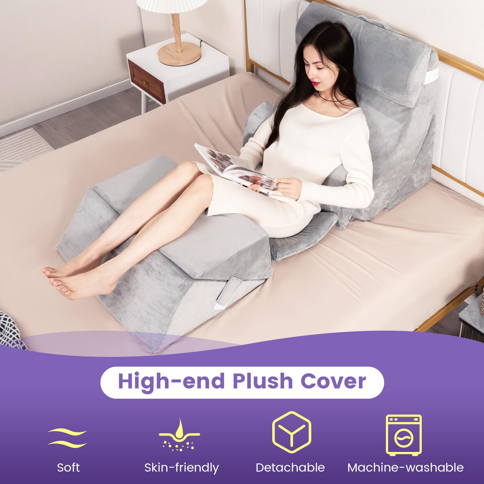 7 PCS Orthopedic Bed Wedge Pillow Set, Bed Wedge Pillows with Memory Foam for Neck, Back & Leg Pain Relief