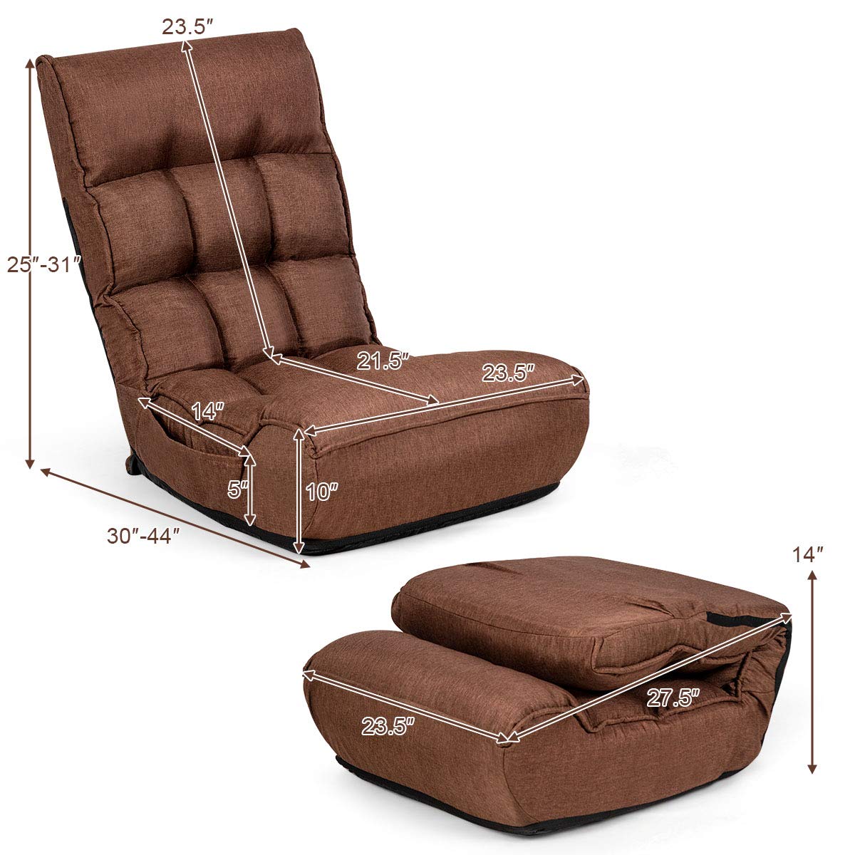  Folding Floor Lounge Chair with 5-Position Adjustable Head & 4-Position Adjustable Backrest