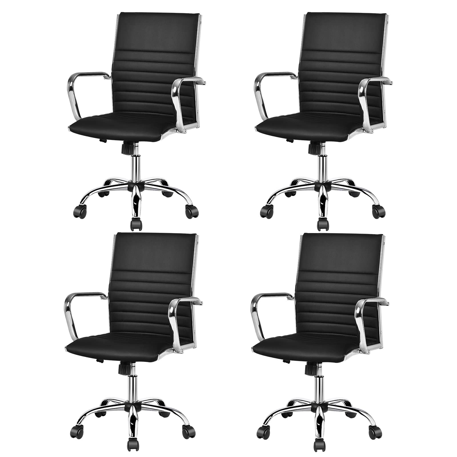 Ribbed Office Chair, Ergonomic Modern Leather Desk Chair with Adjustable Height & Arms, Swivel Mid Back Executive Conference Room Chairs