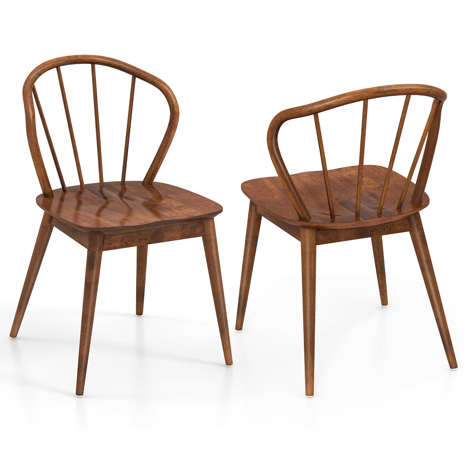 Wooden Dining Chairs Set of 2/4, Windsor Kitchen Chairs w/High Spindle Back & Rubber Wood Legs, Wide Seat & Curved Backrest