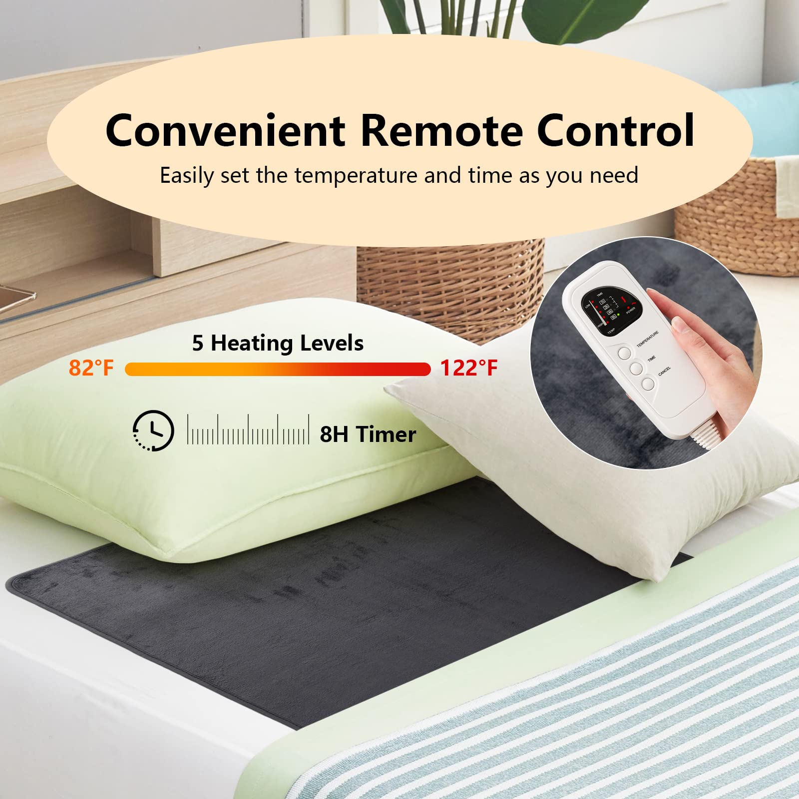 Electric Heated Mattress Pad - 71&rdquo; x 30&rdquo; Bed Warmer w/ 5 Heating Levels, 8H Timer, Overheat Protection, Machine Washable Heating Pad