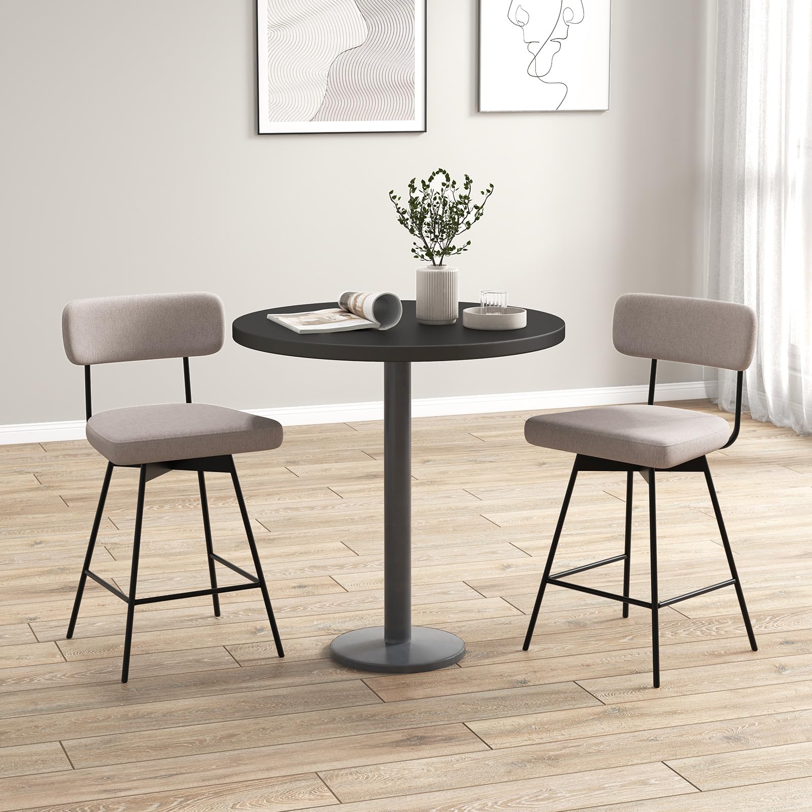 Bar Stools Set of 2/4, 25&rdquo; Upholstered Counter Height Bar Stools with Back