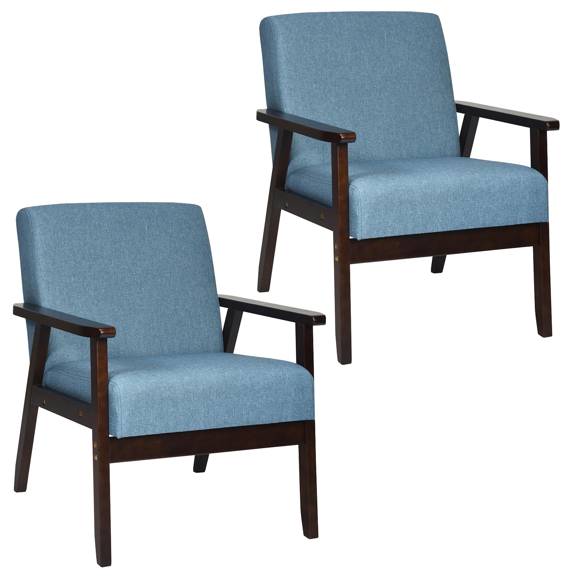 Armrest Accent Chair, Upholstered Linen Fabric Lounge Chair with Rubber Wood Legs, Comfortable Backrest