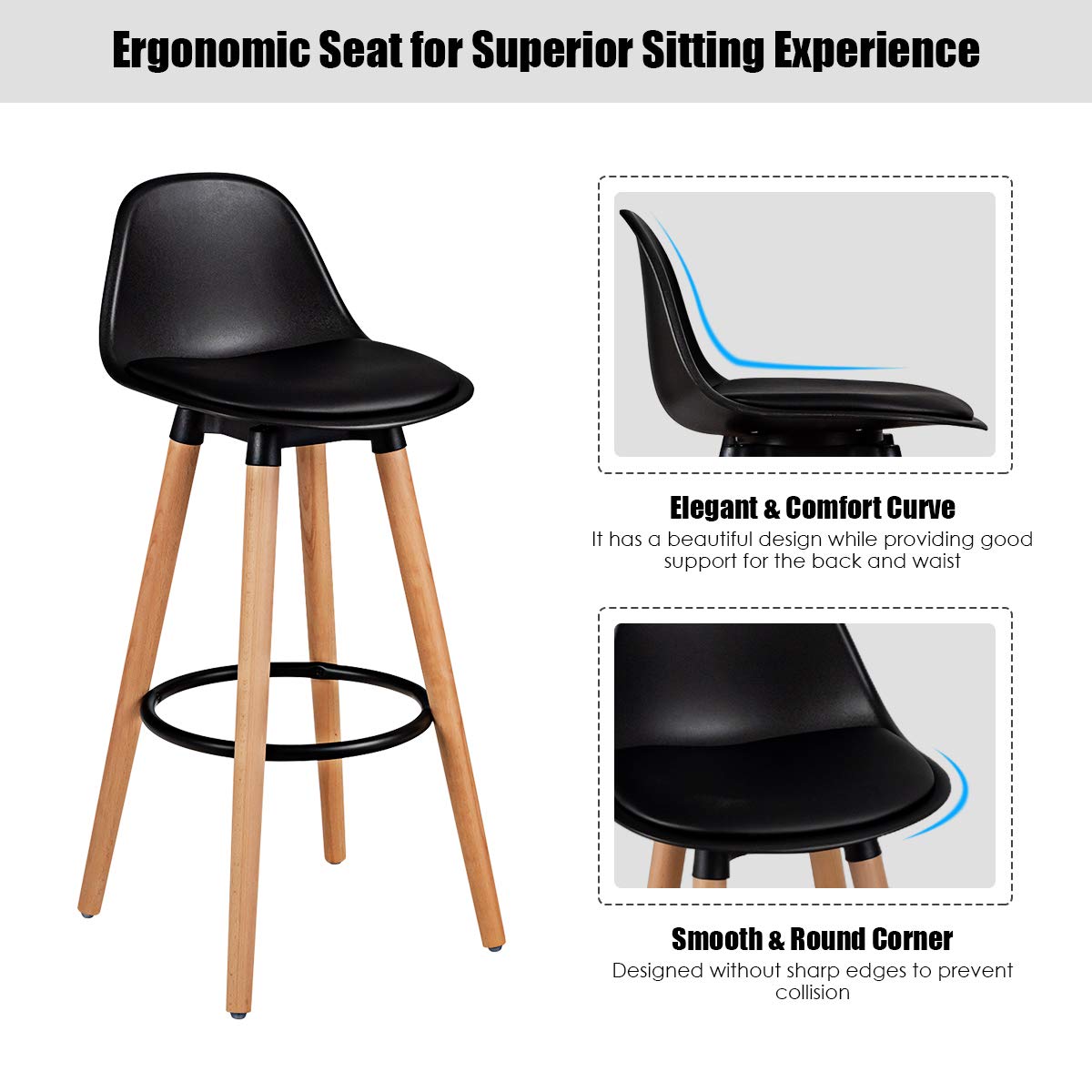 Bar Stools Set of 2/4, Modern Armless Kitchen Stool with Soft PU Leather Seat