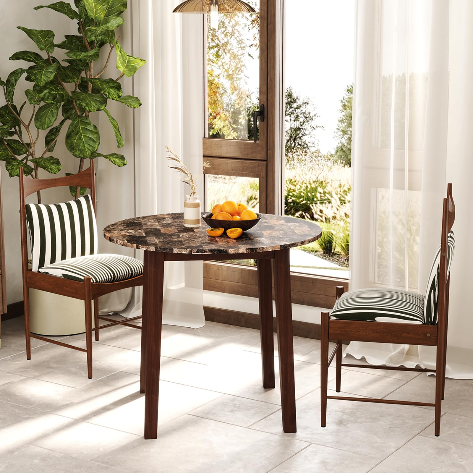 35&rdquo; Round Dining Table - Kitchen Table with Rubber Wood Legs, Marble-Textured Veneer Tabletop