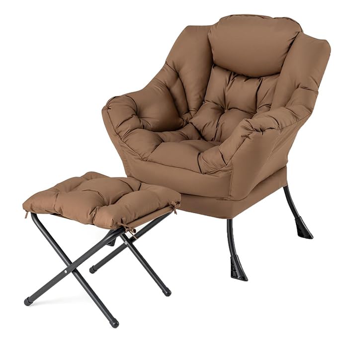 Lazy Sofa Chair with Ottoman, Upholstered Leisure Lounge Armchair with Folding Footrest, Side Storage Pocket