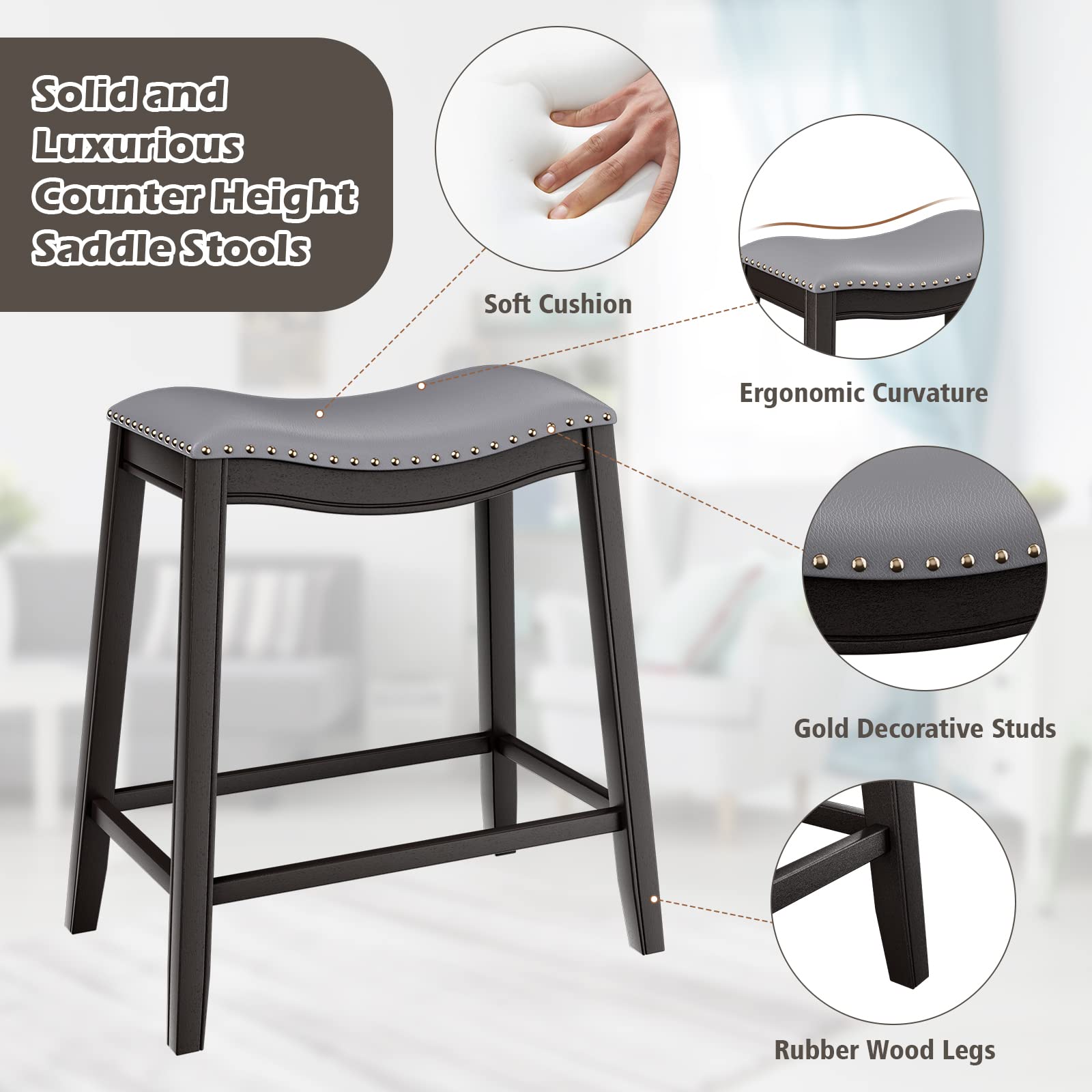 Dining Table Set for 4, Kitchen Counter Height Table w/ 4 Stools, 5 Piece Bistro Table Set
