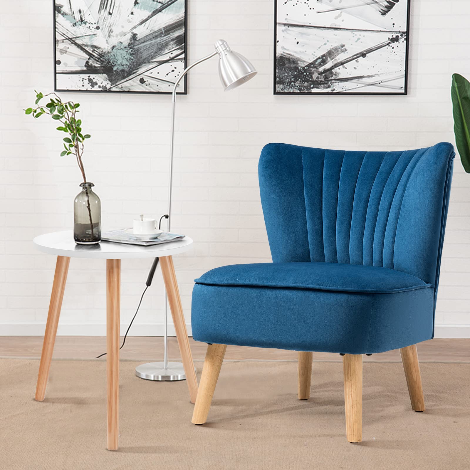 Upholstered Armless Accent Chair w/Rubber Wood Legs & Thick Sponge Seat