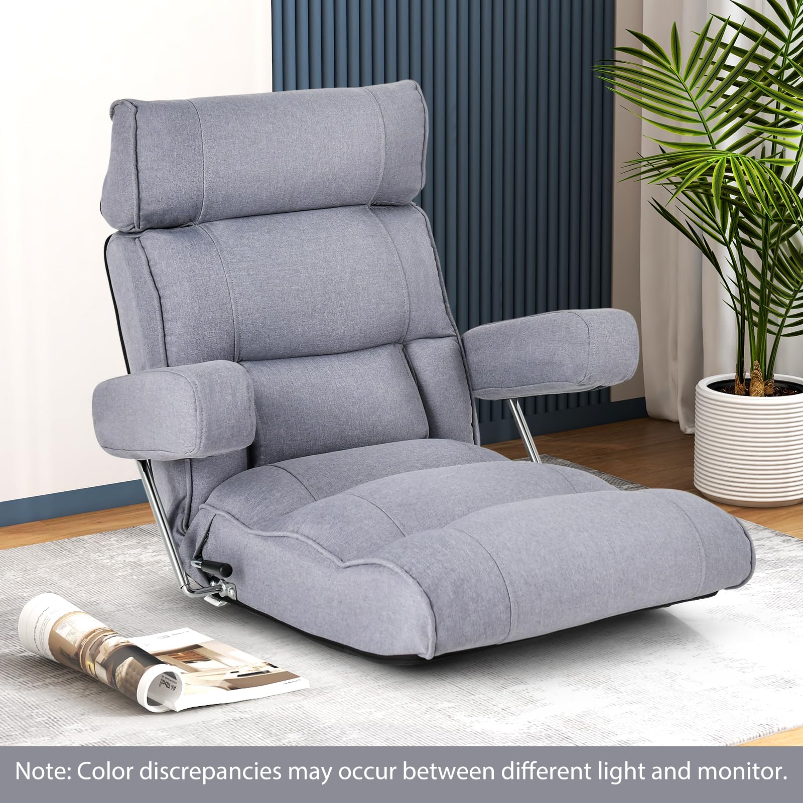 Adjustable Folding Floor Sofa Chair, Upholstered Indoor Chaise Lounge with 6-position