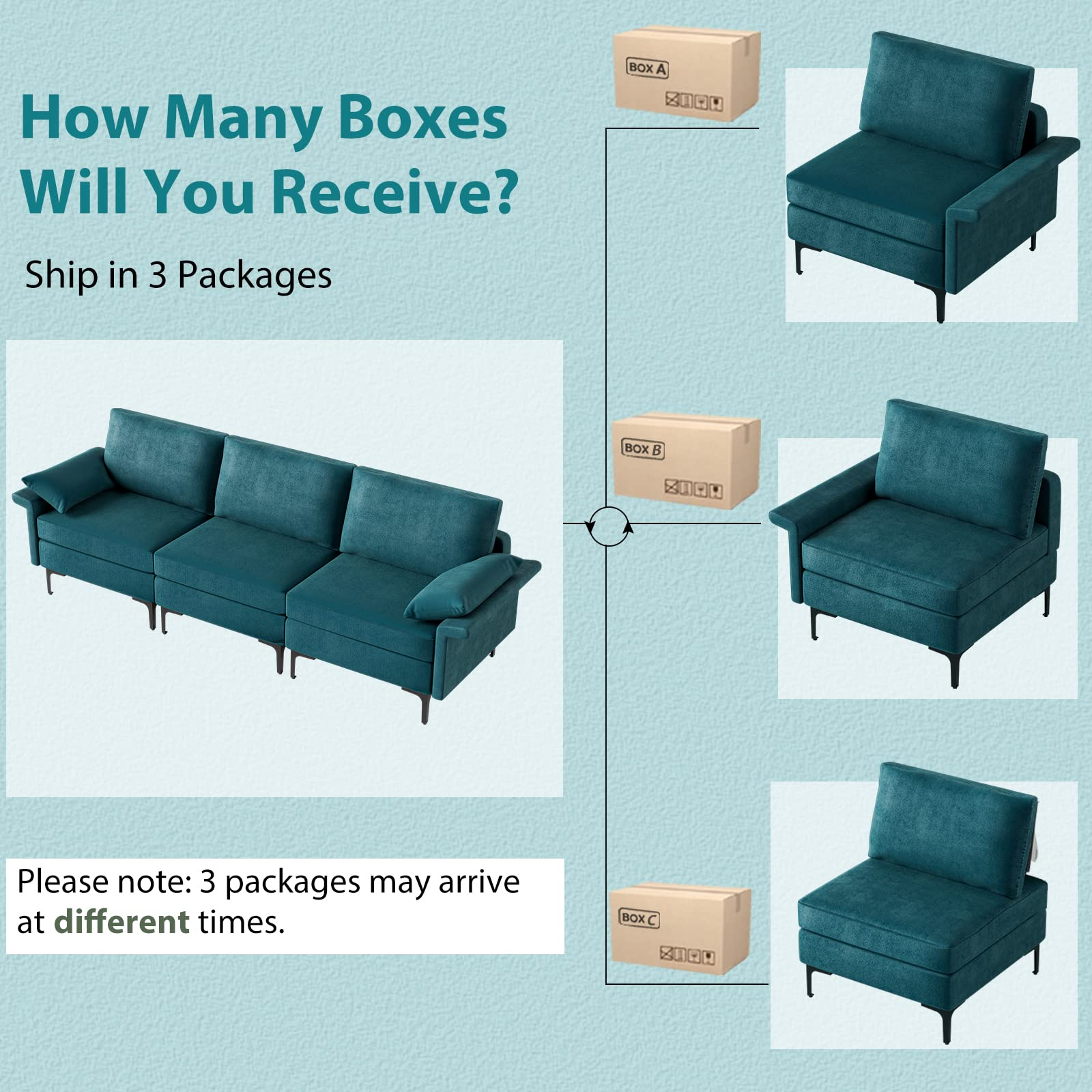 100.5 Inch Large Sectional Sofa, 3 Seat Couch with 3-Hole Outlet & 2 USB Ports