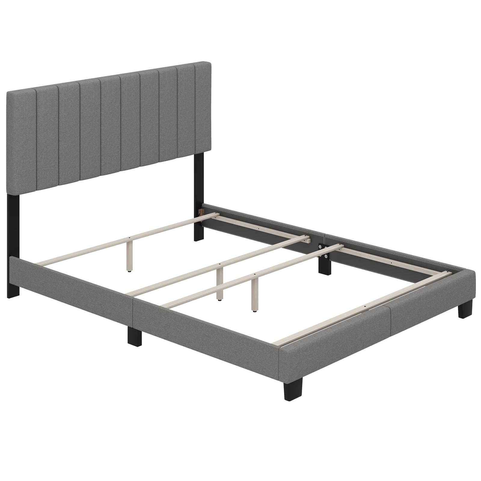 Queen Size Upholstered Bed Frame with Vertical Channel Tufted Headboard
