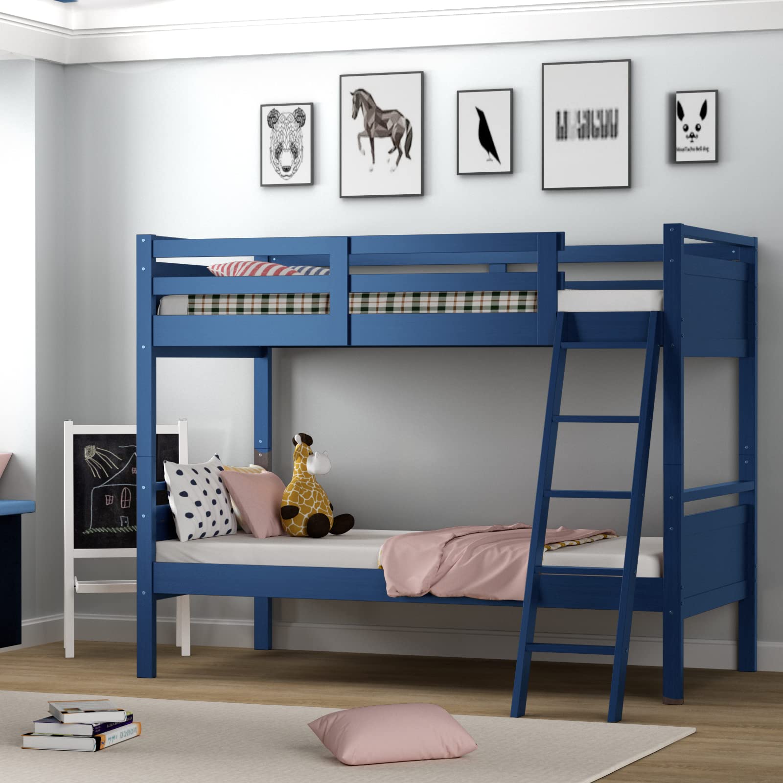Twin-Over-Twin Wood Bunk Bed, Multifunction Convertible 2 Individual Beds