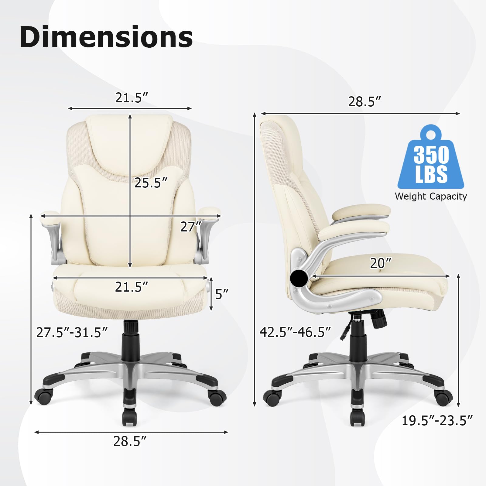Executive Office Chair, PU Leather Ergonomic Desk Chair with Flip-up Armrests and Height Adjustable