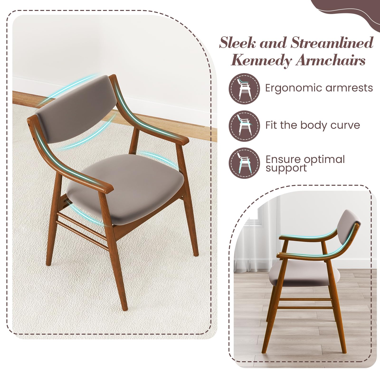 Wooden Dining Chairs Set of 2/4, PU Leather Upholstered Kitchen Chairs w/Padded Seat & Back, Rubber Wood Frame