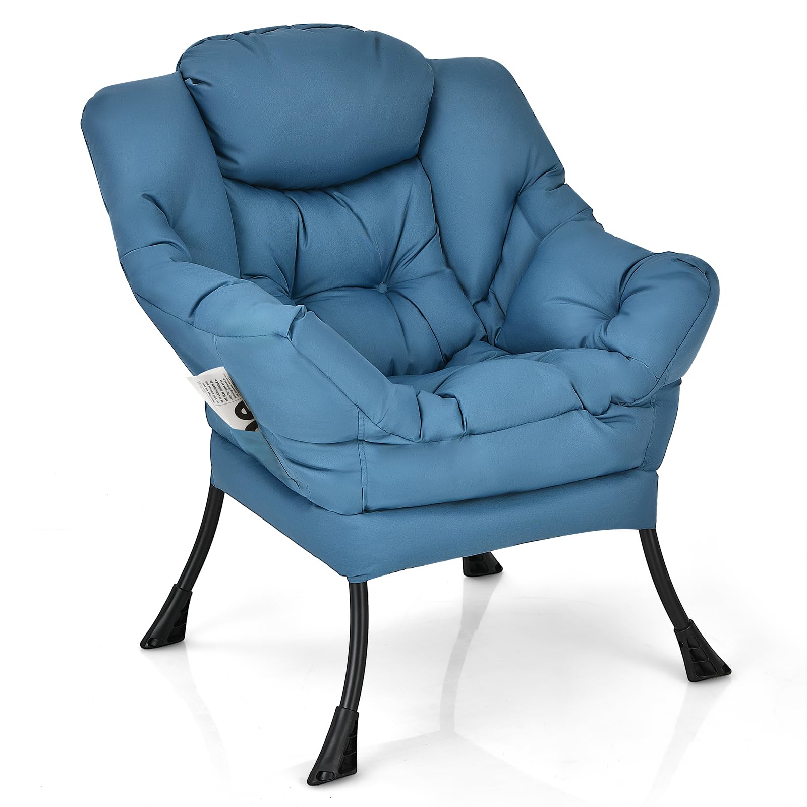 Modern Lazy Chair, Upholstered Single Sofa Chair w/Armrests & Side Pocket