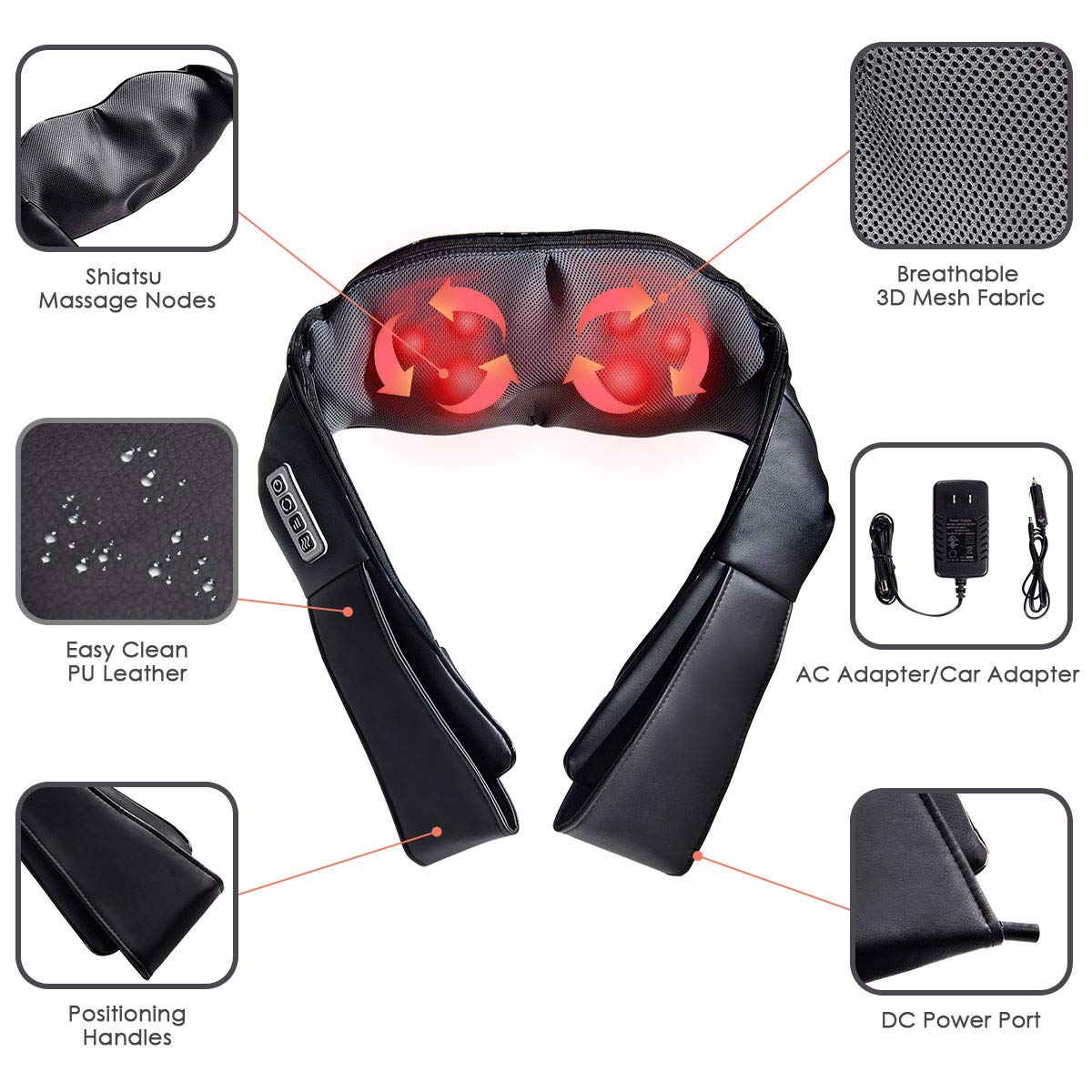 Shiatsu Neck Back Massager with Heat, Electric 3D Kneading Massage Pillow for Neck