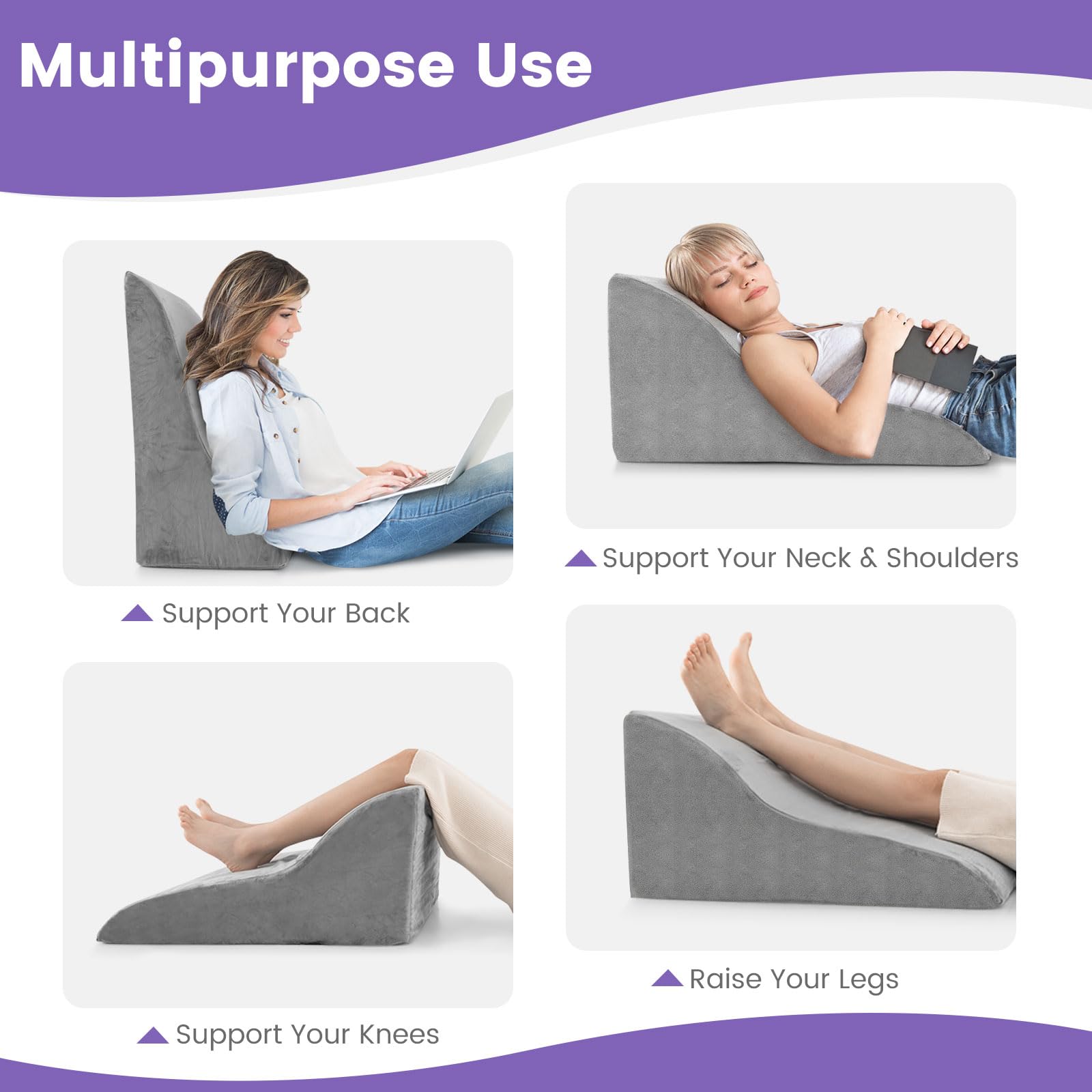 Contoured Bed Wedge Support Pillow, Ergonomic Triangle Pillow
