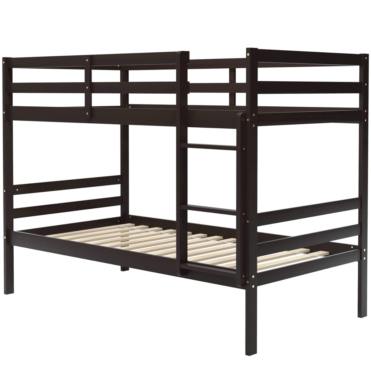 Twin Over Twin Wood Bunk Bed with Ladder & Safety Guardrail