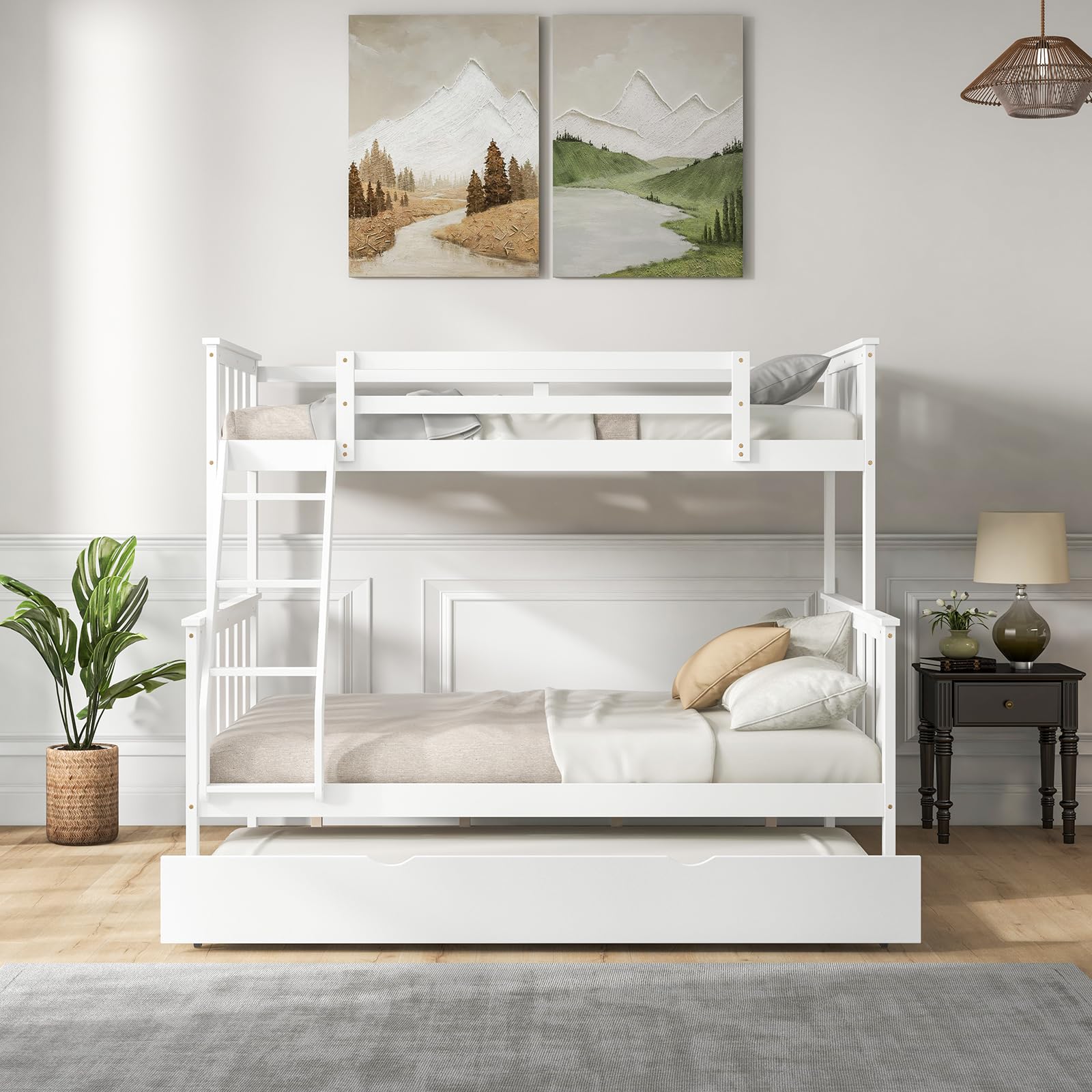 Convertible 3-in-1 Twin Over Full Bunk Bed with Trundle