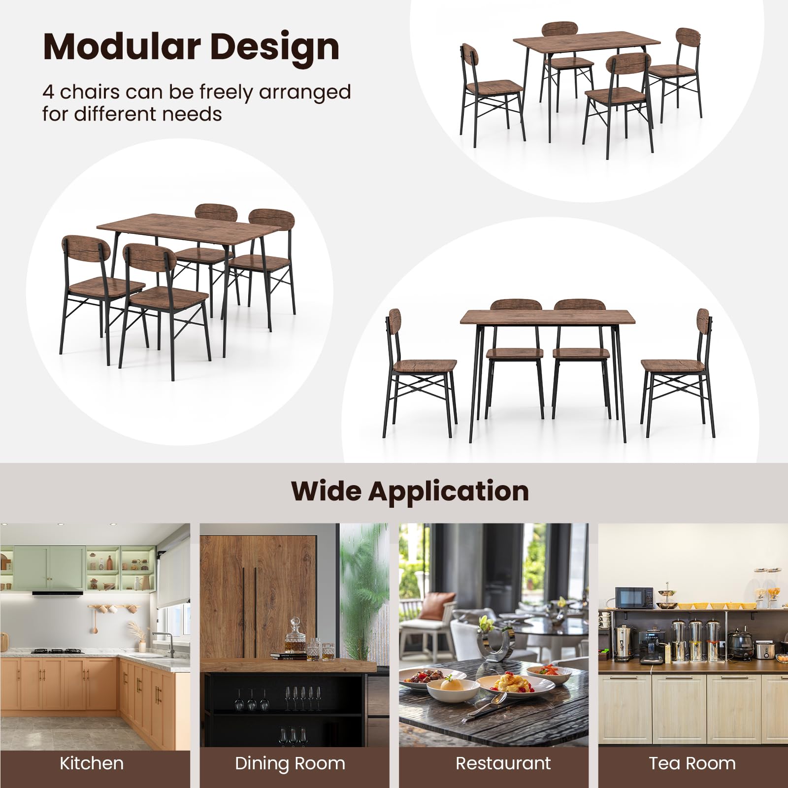 Dining Table Set for 4, Mid-Century Kitchen Furniture Set with Kitchen Table, 4 Dining Chairs