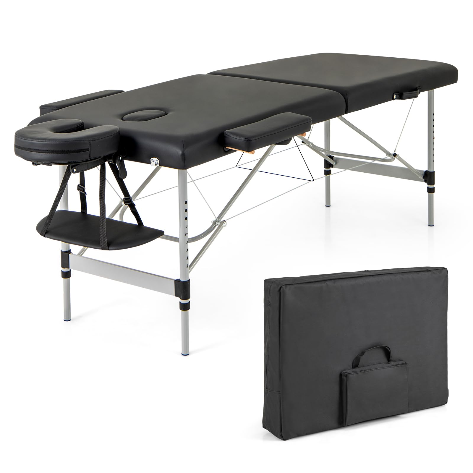 Massage Table, Portable Massage Bed with Carrying Bag, 2 Fold Salon Spa Tattoo Bed, Height Adjustable