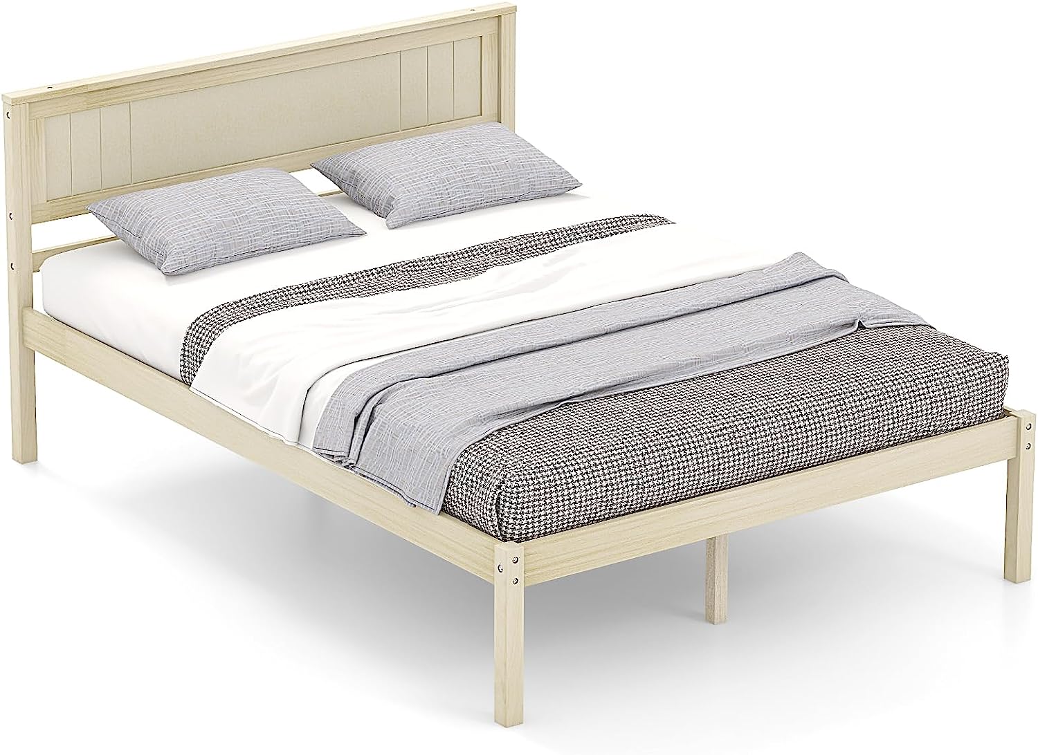 Wooden Platform Bed Frame with Headboard & Wood Slat Support
