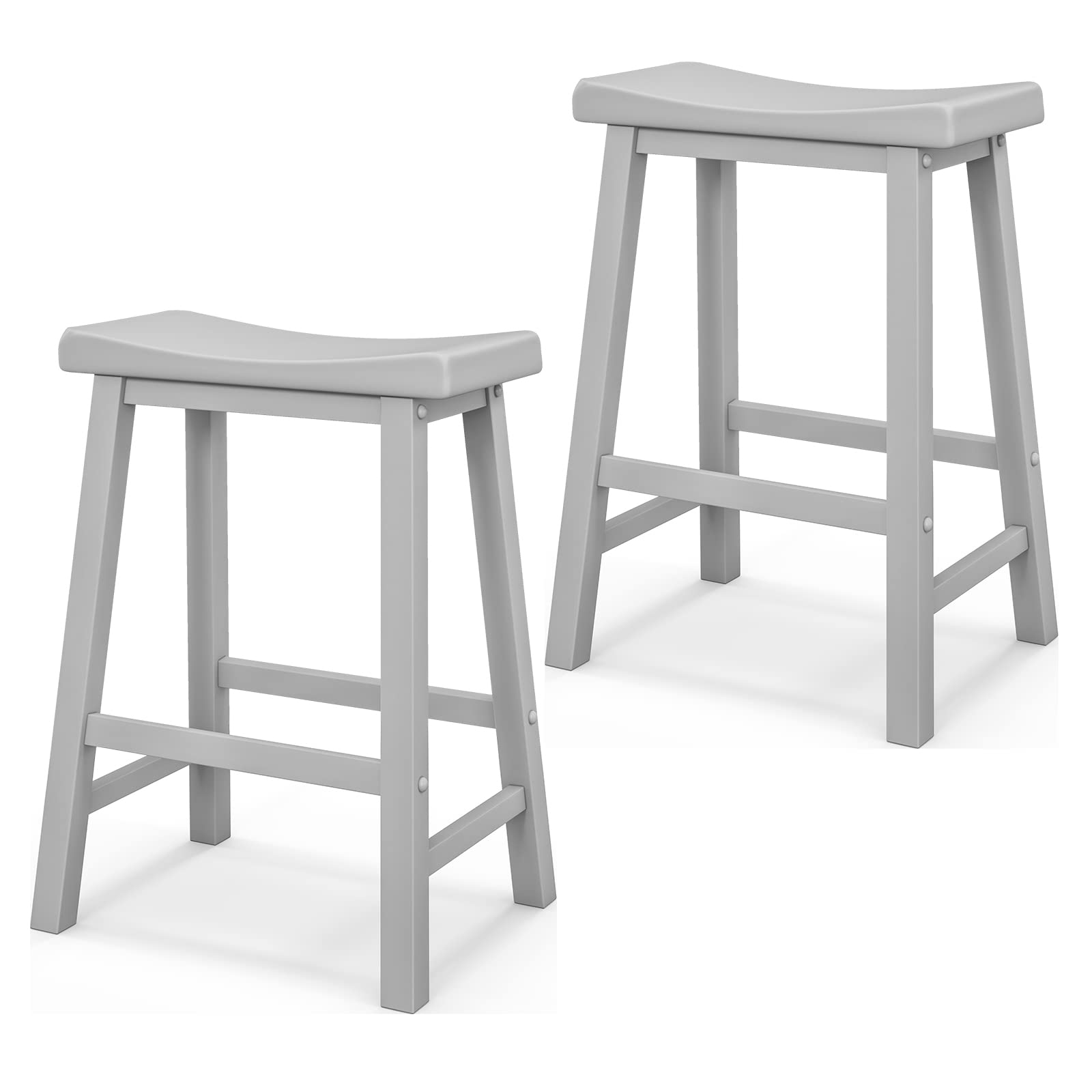 Saddle Stools Set of 2/4, 24-inch Counter Height Barstools with Solid Wood Legs & Footrests