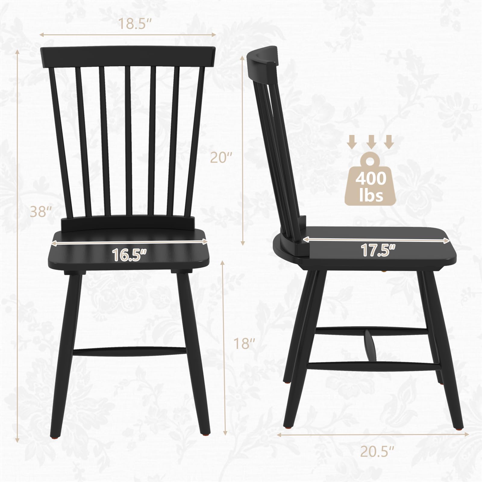 Windsor Dining Chairs Set of 2/4 with Wide Seat & Spindle Back