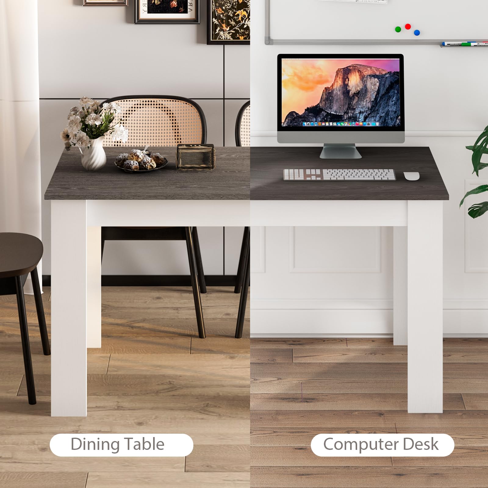 Wooden Dining Table, Modern Kitchen Table for 4, 47" L x 28" W x 30" H