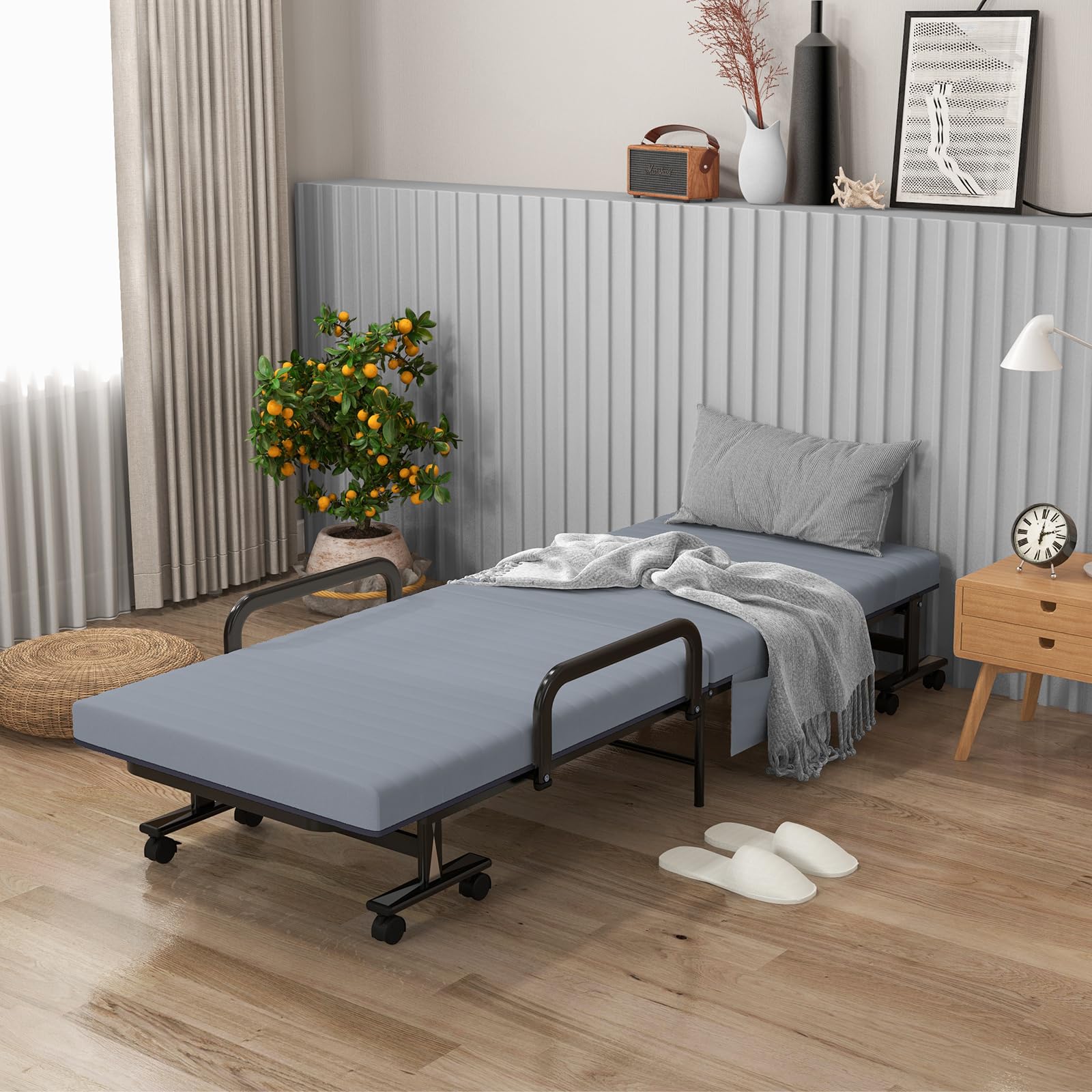 Portable Guest Bed with 6 Positions Adjustable Backrest & Side Storage Pocket