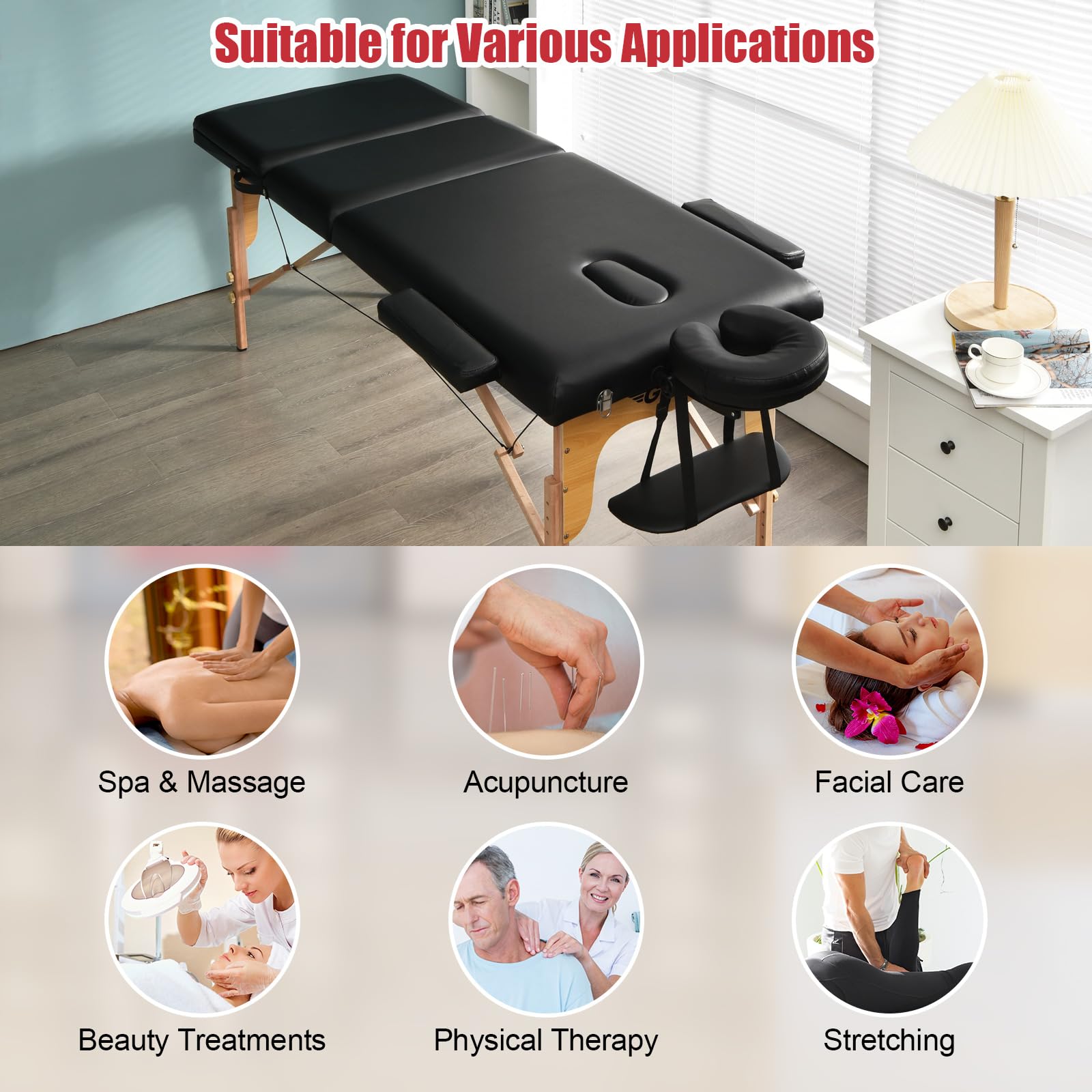 Portable 3 Sections 84inch Folding Massage Table with Carry Case