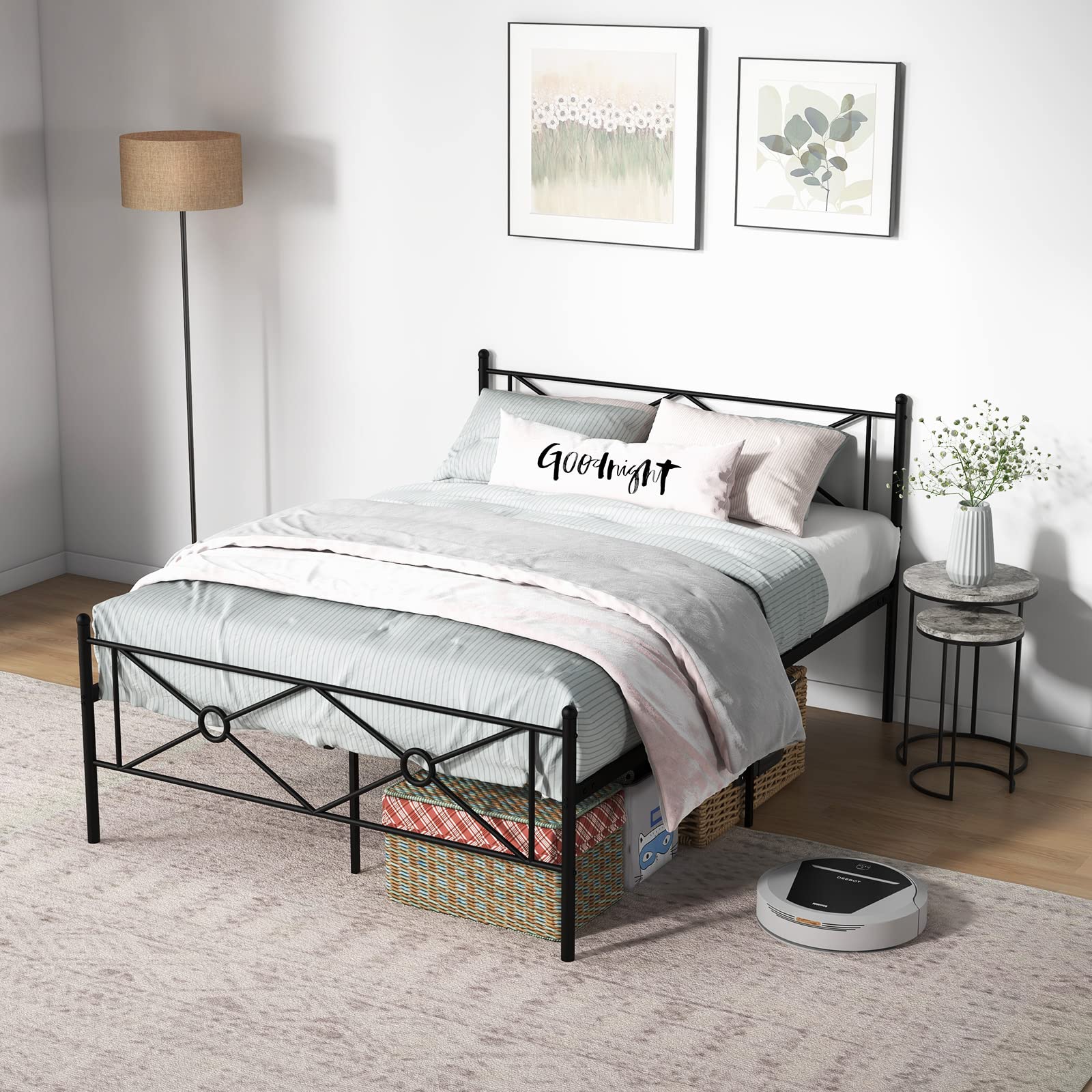 Metal Bed Frame with Headboard & Footboard, Stable Structure