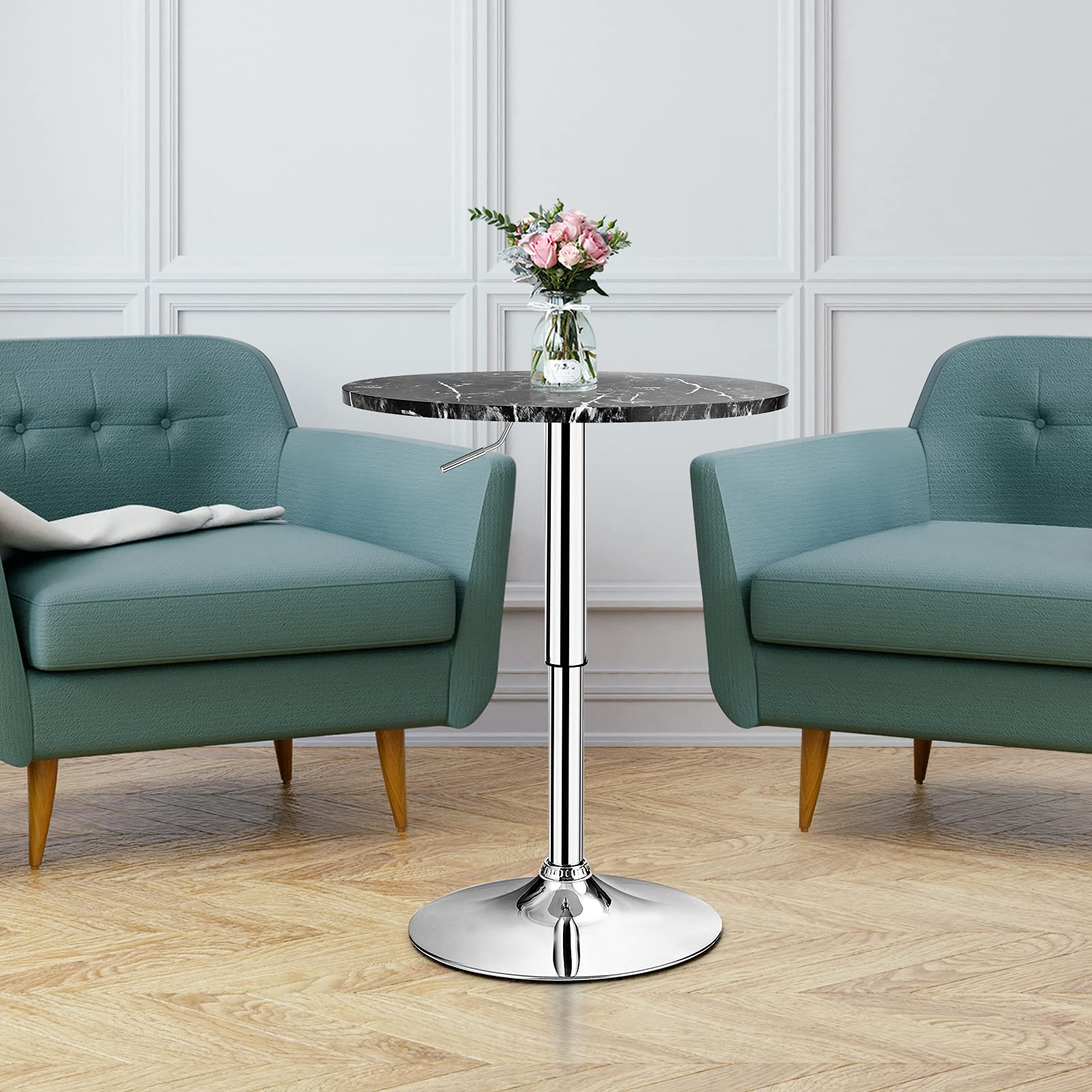 Round Pub Table Height Adjustable, 360&deg; Swivel Cocktail Pub Table with Sliver Leg and Base