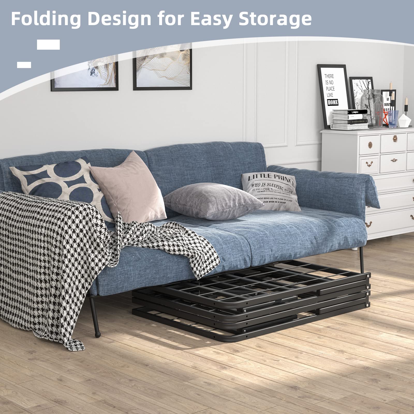 14 Inch Foldable Metal Platform Bed Frame, Tool-Free Assemble, Heavy Duty Folding Bed Frame w/Steel Slat & Underbed Storage