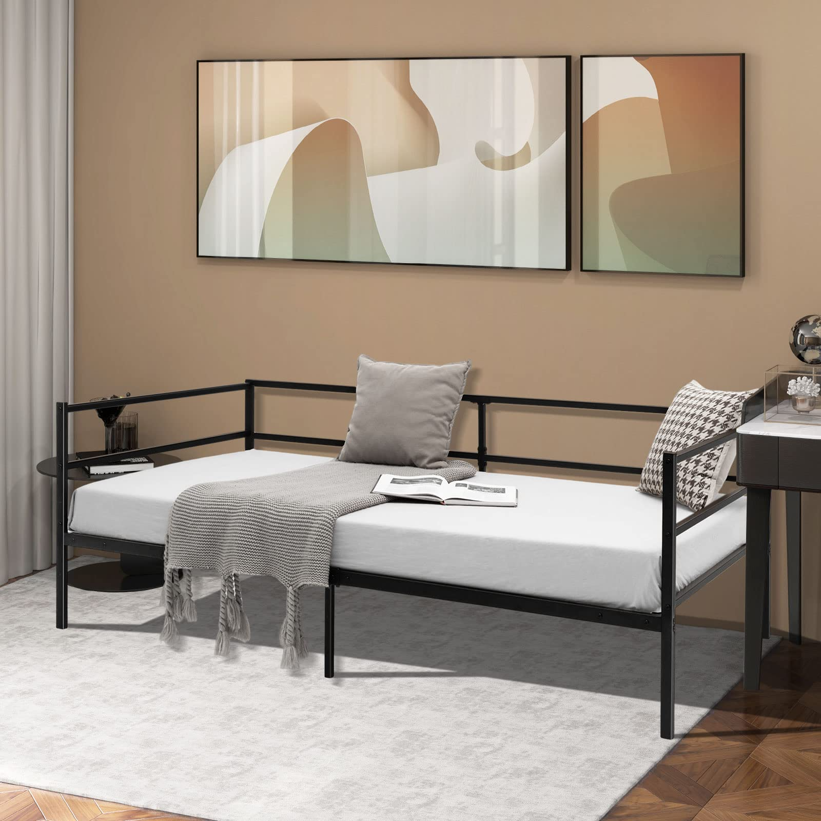 Twin Size Metal Daybed Frame, Heavy-Duty Steel Slats Support Sofa Bed