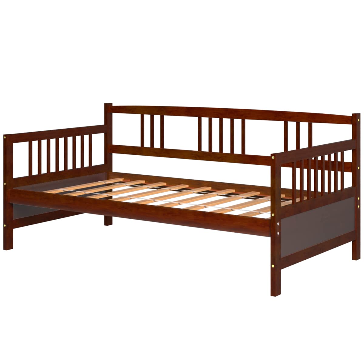 Twin Daybed Frame, Wooden Sofa Bed Guest Bed with Rails & Wood Slat Support