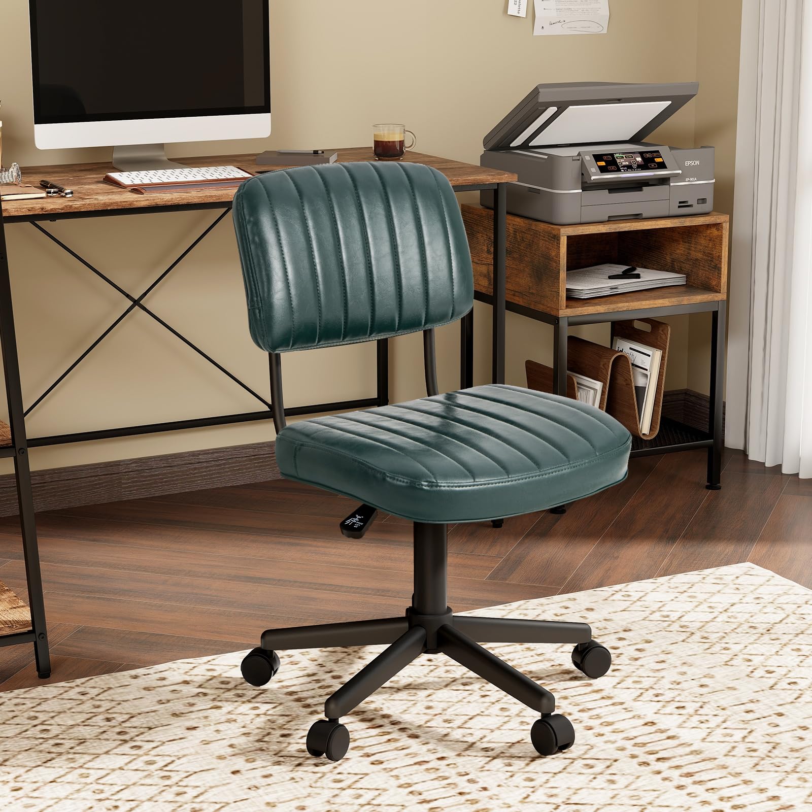 Leather Height Adjustable Office Chair, Retro Swivel Rolling Task Chair
