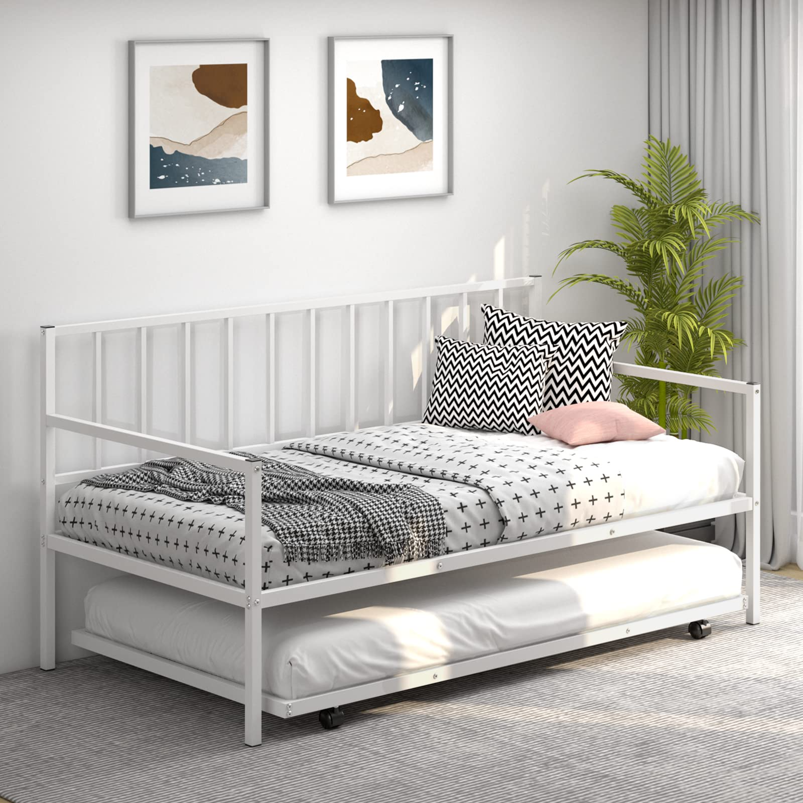 Metal Twin Size Daybed with Trundle