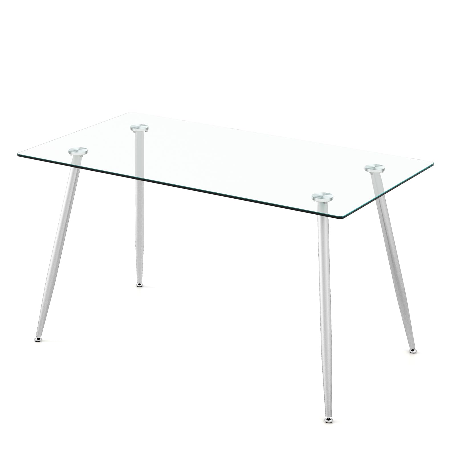 Glass Dining Table, Modern Rectangular Table with Spacious Tempered Glass Tabletop