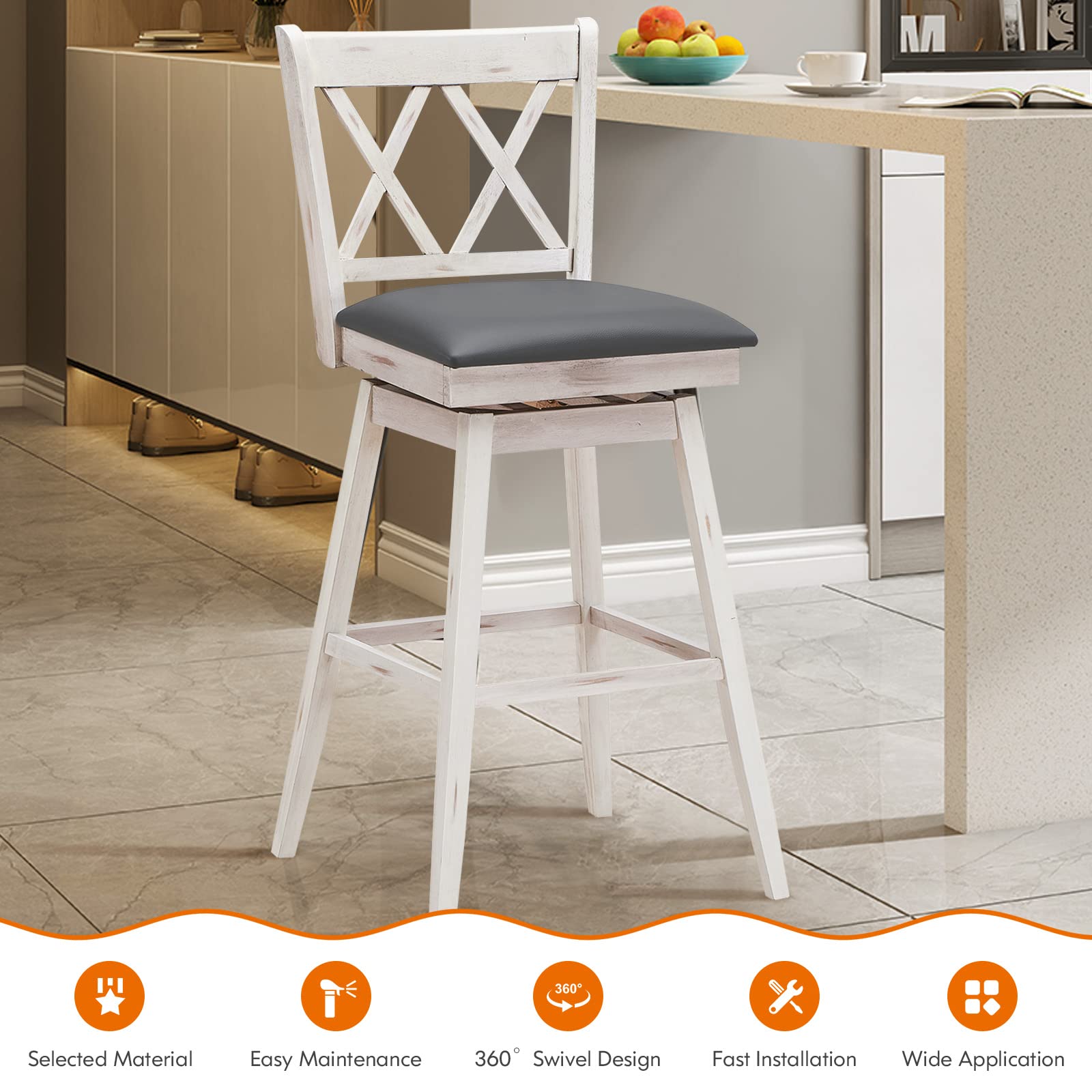 360 &deg; Swivel Bar Stool Set of 2/4 with Foot Rest Upholstered Cushion & Ergonomic Backrest