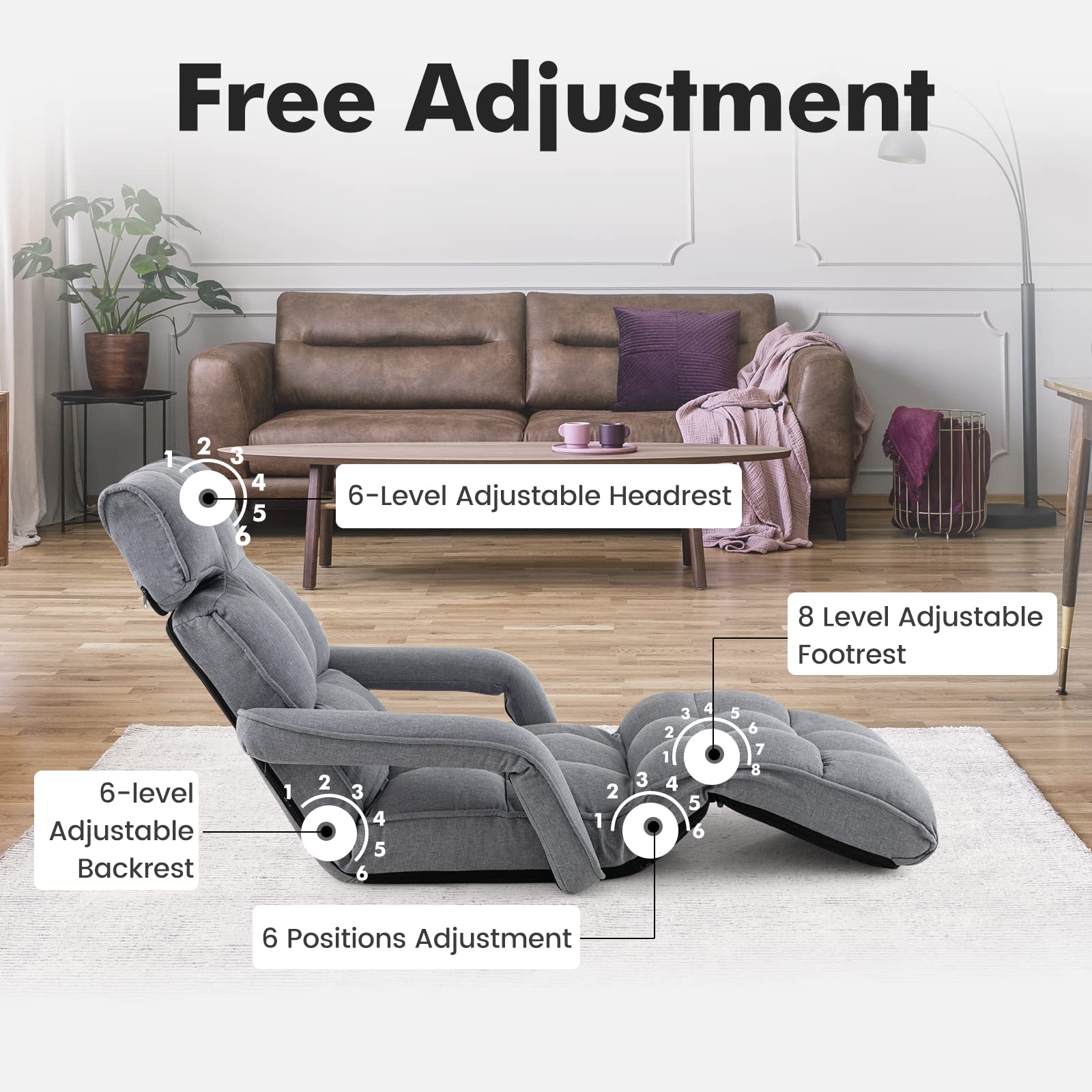 Foldable Lazy Sofa, Indoor Chaise Lounger Sofa with 6 Adjustable Positions