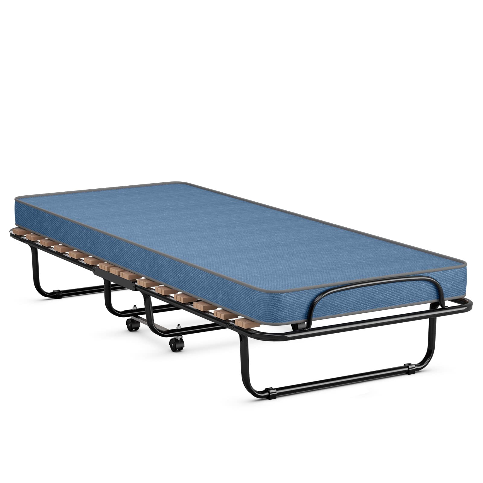 Folding Bed with Mattress for Adults, Rollaway Guest Beds w/Memory Foam Mattress & Metal Frame
