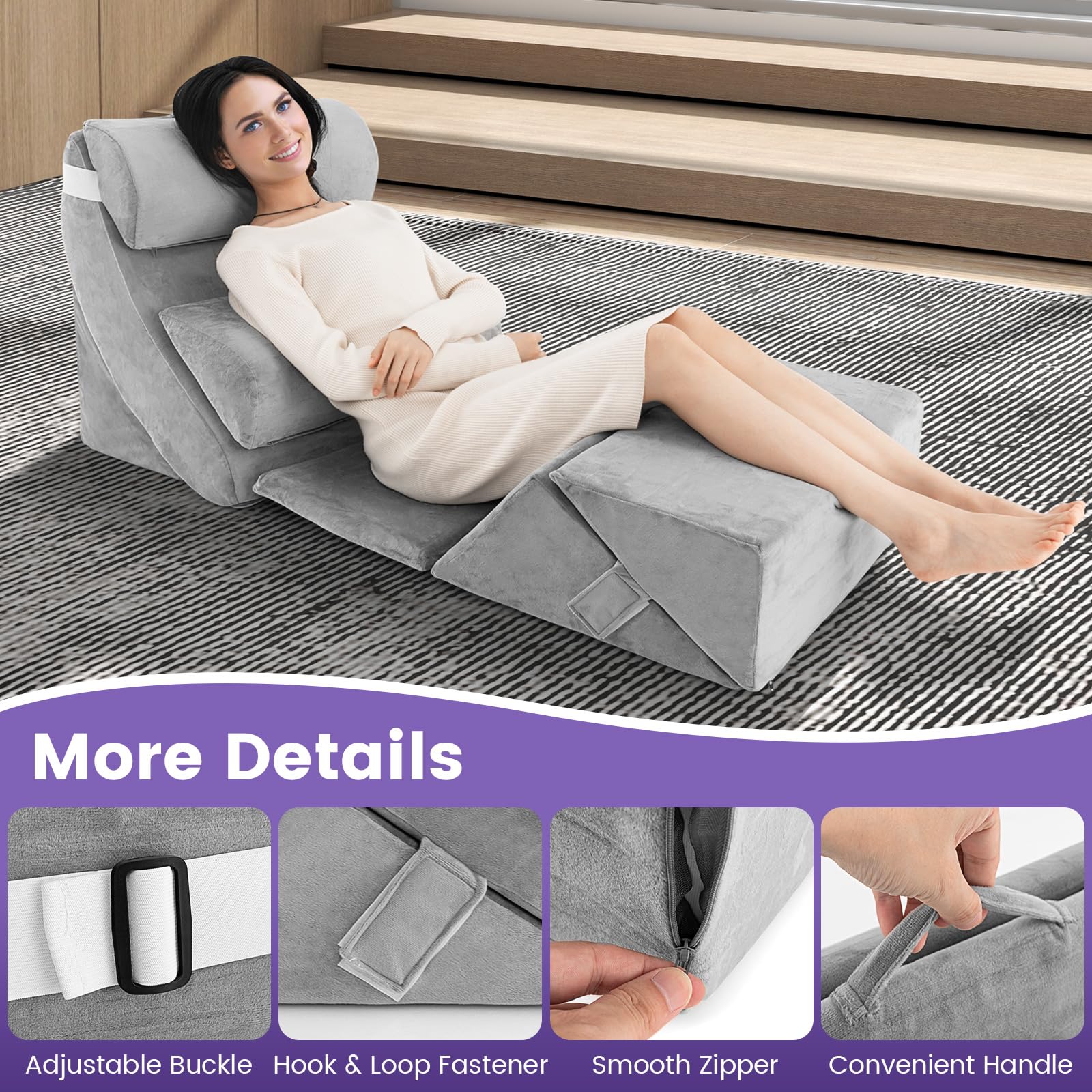 7 PCS Orthopedic Bed Wedge Pillow Set, Bed Wedge Pillows with Memory Foam for Neck, Back & Leg Pain Relief